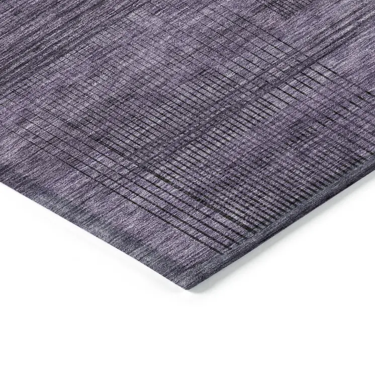 10' X 14' Plum Purple And Gray Striped Washable Indoor Outdoor Area Rug