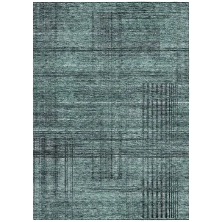3' X 5' Teal Blue Aqua And Gray Striped Washable Indoor Outdoor Area Rug