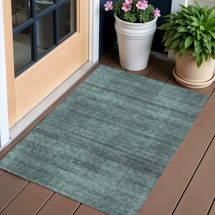 3' X 5' Teal Blue Aqua And Gray Striped Washable Indoor Outdoor Area Rug