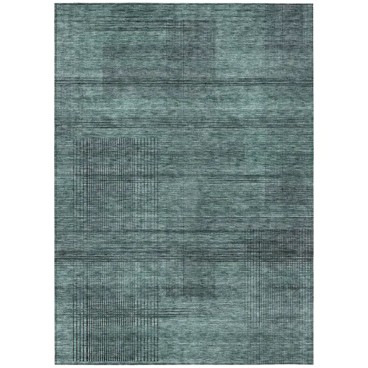 3' X 5' Teal Blue Aqua And Gray Striped Washable Indoor Outdoor Area Rug
