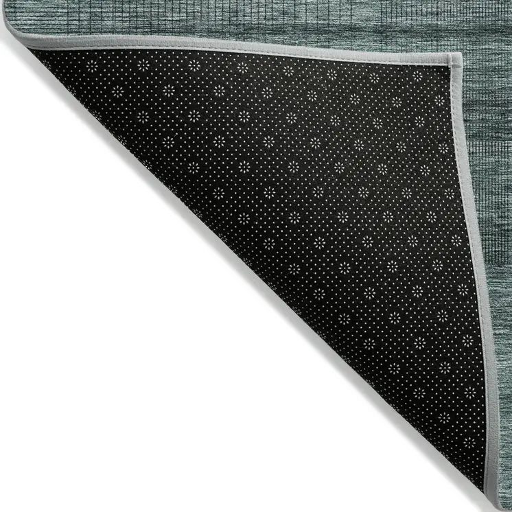 3' X 5' Teal Blue Aqua And Gray Striped Washable Indoor Outdoor Area Rug