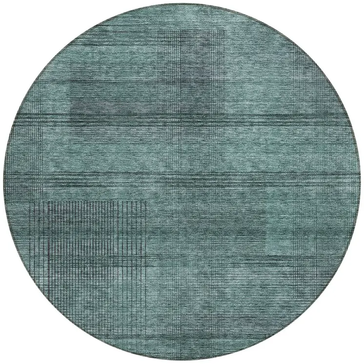8' Teal Blue Aqua And Gray Round Striped Washable Indoor Outdoor Area Rug