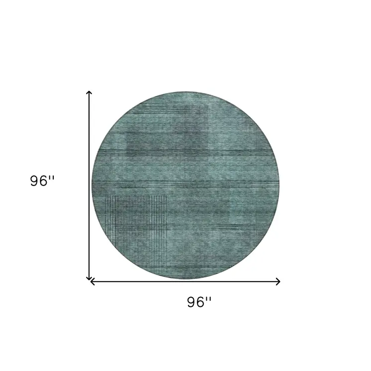 8' Teal Blue Aqua And Gray Round Striped Washable Indoor Outdoor Area Rug