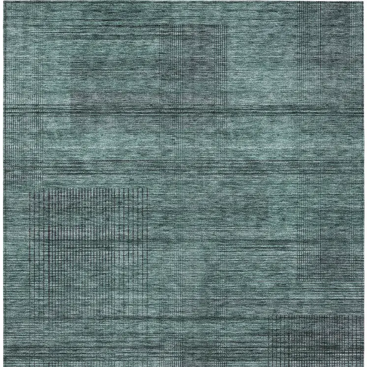 8' X 10' Teal Blue Aqua And Gray Striped Washable Indoor Outdoor Area Rug