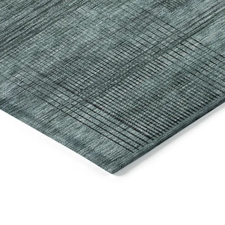 10' X 14' Teal Blue Aqua And Gray Striped Washable Indoor Outdoor Area Rug