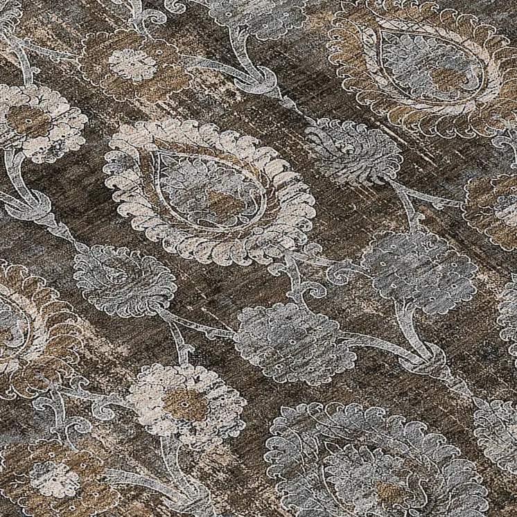 3' X 5' Brown And Beige Damask Washable Indoor Outdoor Area Rug