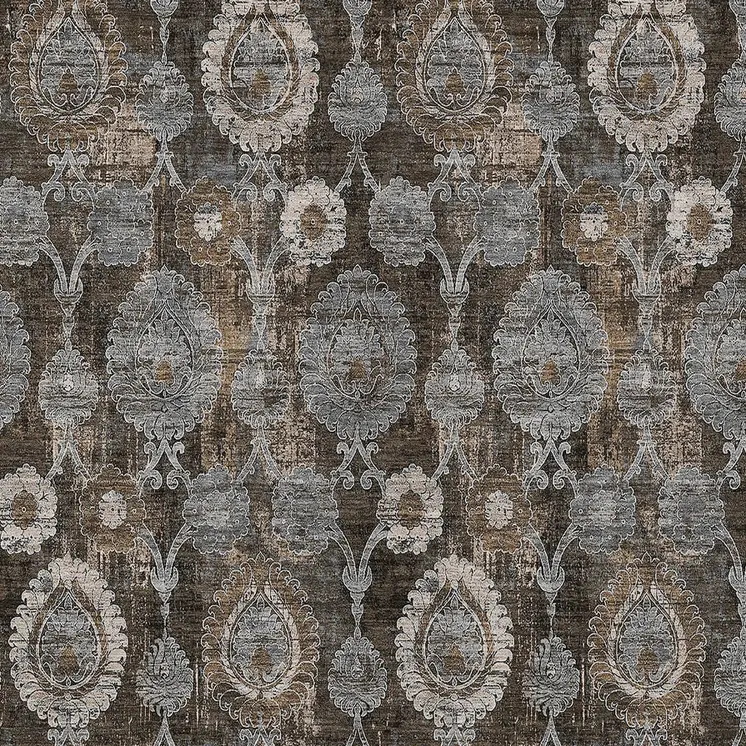 10' X 14' Brown And Beige Damask Washable Indoor Outdoor Area Rug