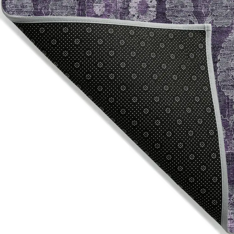 10' X 14' Eggplant Purple And Lavender Damask Washable Indoor Outdoor Area Rug