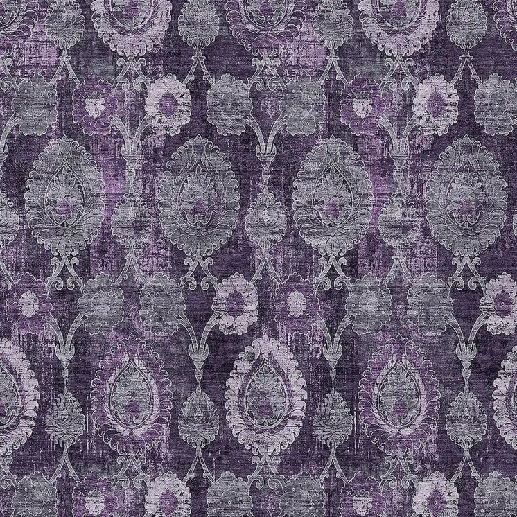 10' X 14' Eggplant Purple And Lavender Damask Washable Indoor Outdoor Area Rug