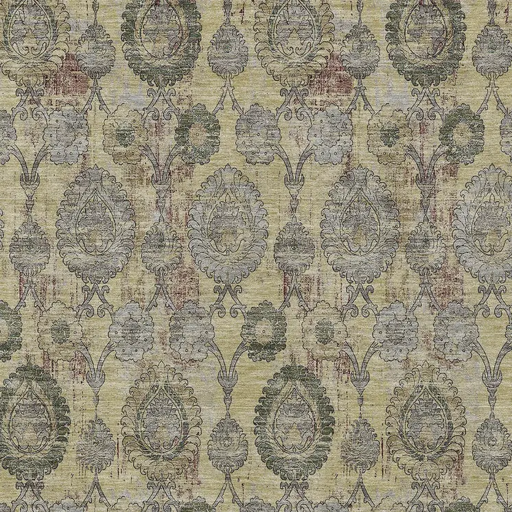3' X 5' Gold Gray And Charcoal Damask Washable Indoor Outdoor Area Rug