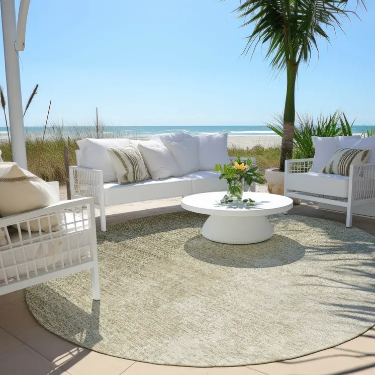 8' Brown Beige And Taupe Round Abstract Washable Indoor Outdoor Area Rug