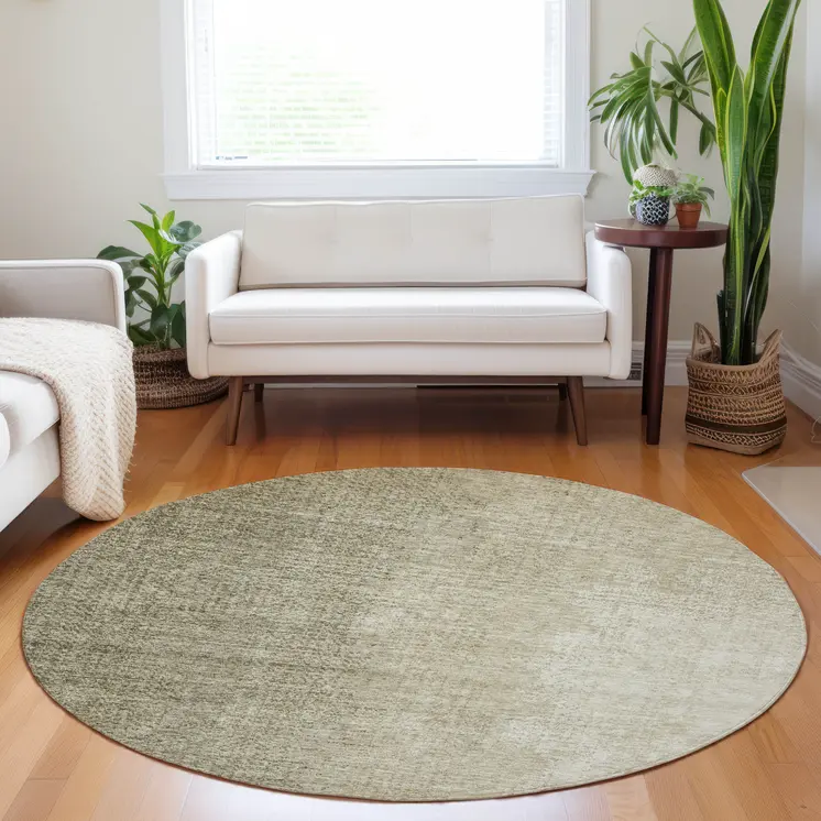 8' Brown Beige And Taupe Round Abstract Washable Indoor Outdoor Area Rug