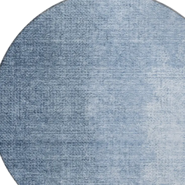 8' Navy Blue And Sky Blue Round Abstract Washable Indoor Outdoor Area Rug