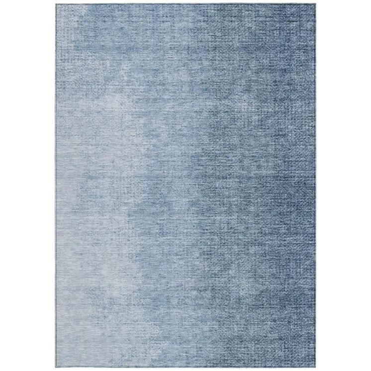 9' X 12' Navy Blue And Sky Blue Abstract Washable Indoor Outdoor Area Rug