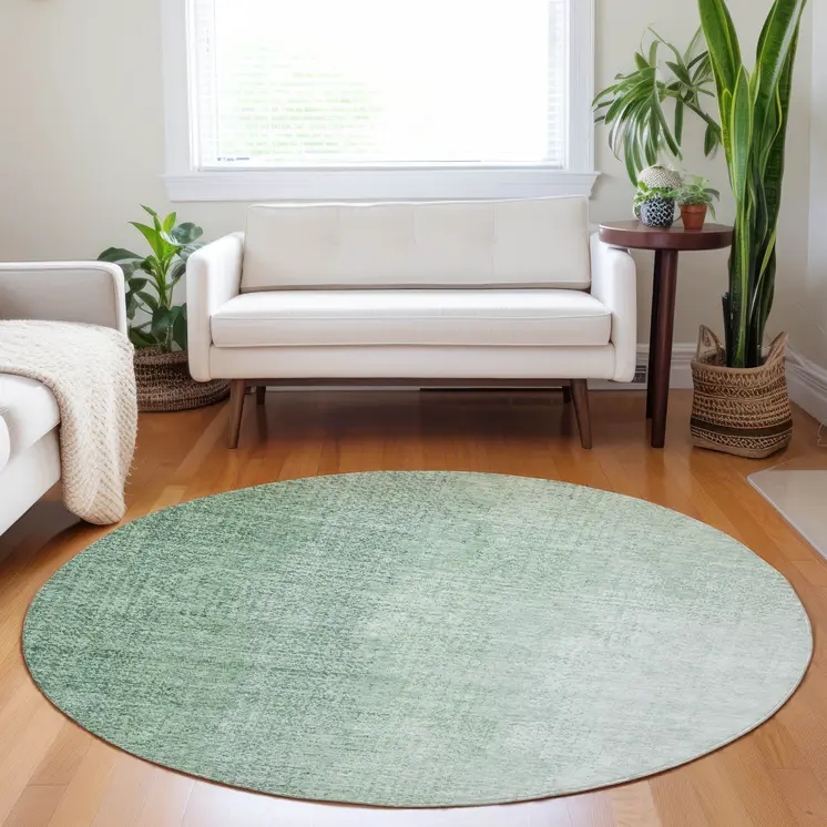 8' Artichoke Green And Fern Green Round Abstract Washable Indoor Outdoor Area Rug