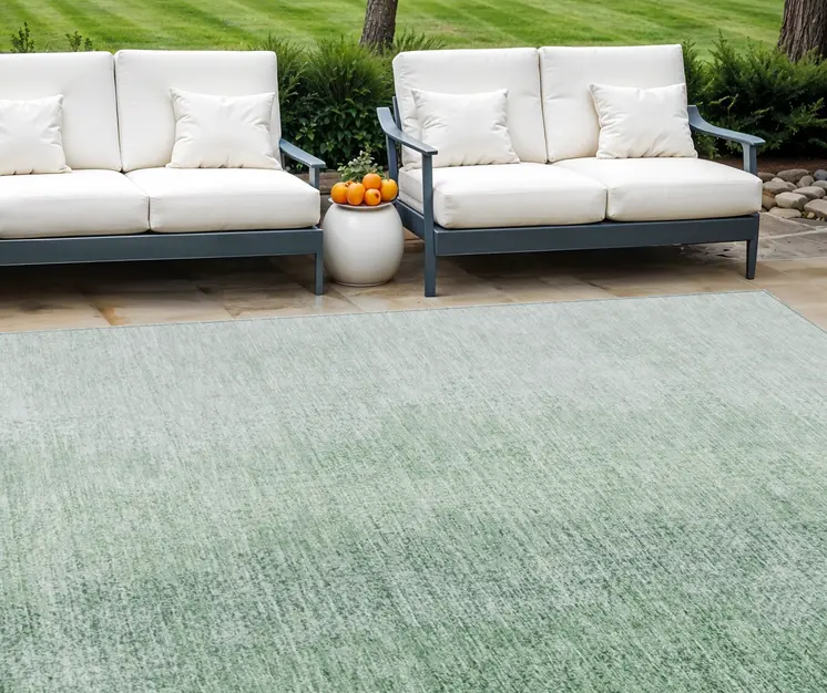 9' X 12' Artichoke Green And Fern Green Abstract Washable Indoor Outdoor Area Rug
