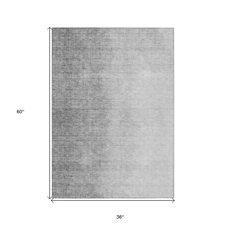 3' X 5' Gray And Silver Abstract Washable Indoor Outdoor Area Rug