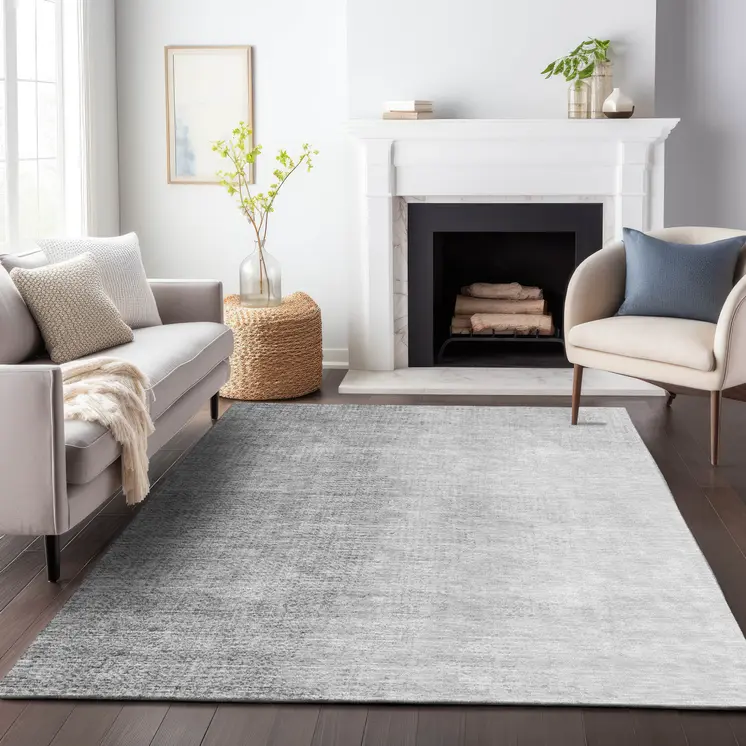 3' X 5' Gray And Silver Abstract Washable Indoor Outdoor Area Rug