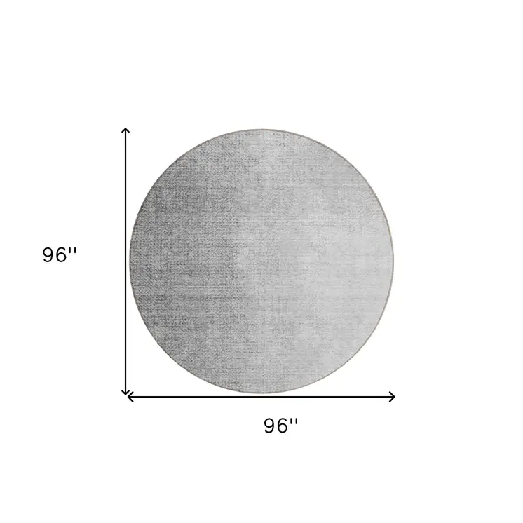 8' Gray And Silver Round Abstract Washable Indoor Outdoor Area Rug