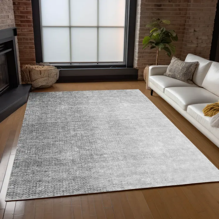 8' X 10' Gray And Silver Abstract Washable Indoor Outdoor Area Rug