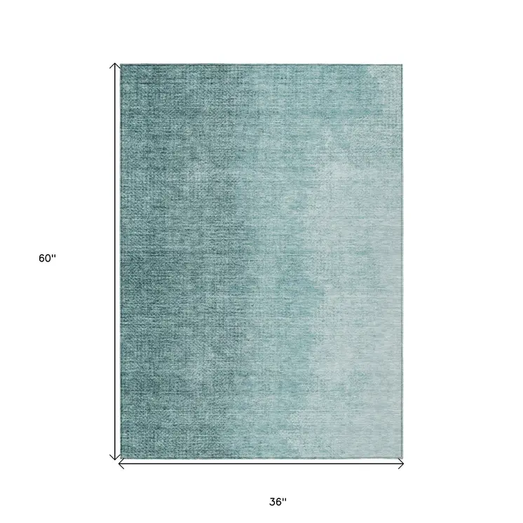 3' X 5' Teal Blue And Aqua Abstract Washable Indoor Outdoor Area Rug
