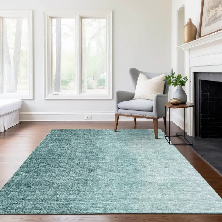 3' X 5' Teal Blue And Aqua Abstract Washable Indoor Outdoor Area Rug