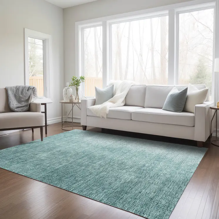 3' X 5' Teal Blue And Aqua Abstract Washable Indoor Outdoor Area Rug
