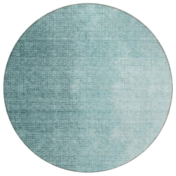 8' Teal Blue And Aqua Round Abstract Washable Indoor Outdoor Area Rug
