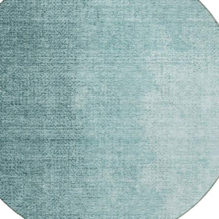 8' Teal Blue And Aqua Round Abstract Washable Indoor Outdoor Area Rug