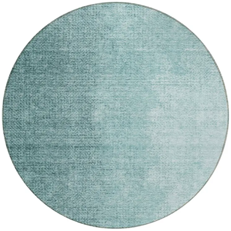 8' Teal Blue And Aqua Round Abstract Washable Indoor Outdoor Area Rug