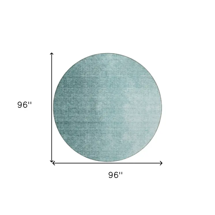 8' Teal Blue And Aqua Round Abstract Washable Indoor Outdoor Area Rug