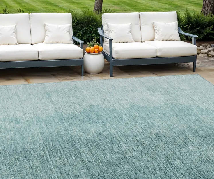 8' X 10' Teal Blue And Aqua Abstract Washable Indoor Outdoor Area Rug