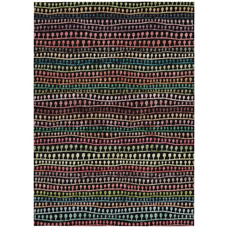 3' X 5' Black Green And Gold Striped Washable Indoor Outdoor Area Rug
