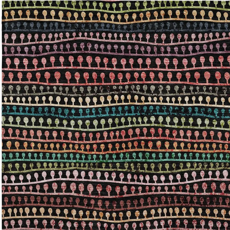 8' X 10' Black Green And Gold Striped Washable Indoor Outdoor Area Rug