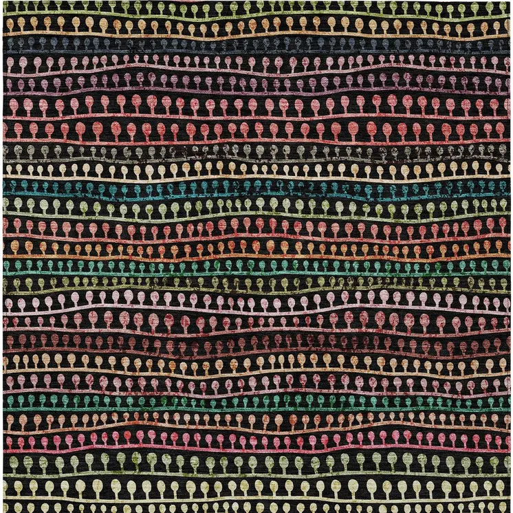 8' X 10' Black Green And Gold Striped Washable Indoor Outdoor Area Rug