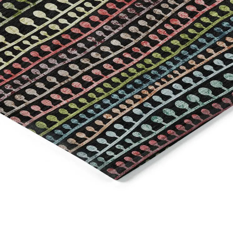 10' X 14' Black Green And Gold Striped Washable Indoor Outdoor Area Rug