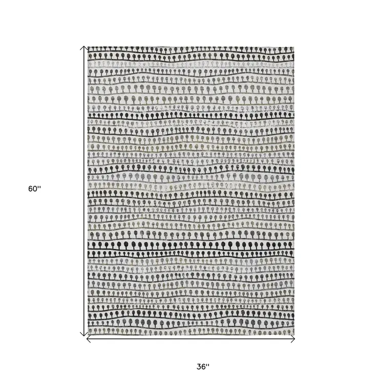 3' X 5' Ivory Taupe And Charcoal Striped Washable Indoor Outdoor Area Rug