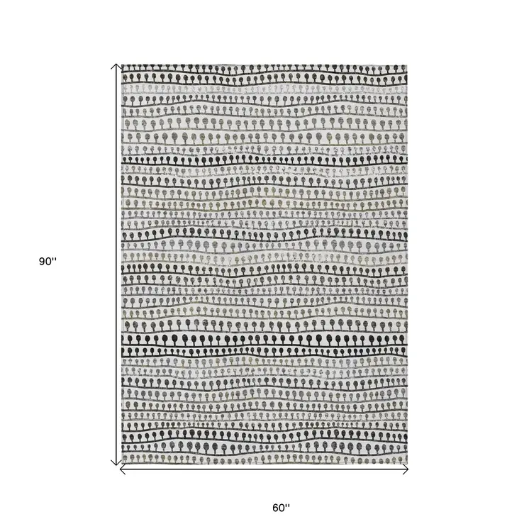 5' X 8' Ivory Taupe And Charcoal Striped Washable Indoor Outdoor Area Rug