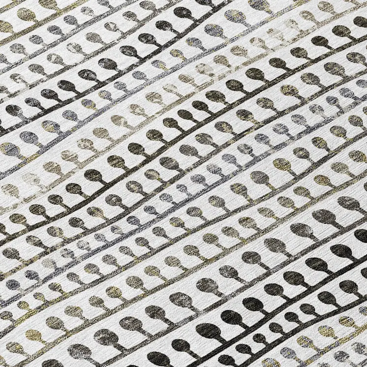8' Ivory Taupe And Charcoal Round Striped Washable Indoor Outdoor Area Rug