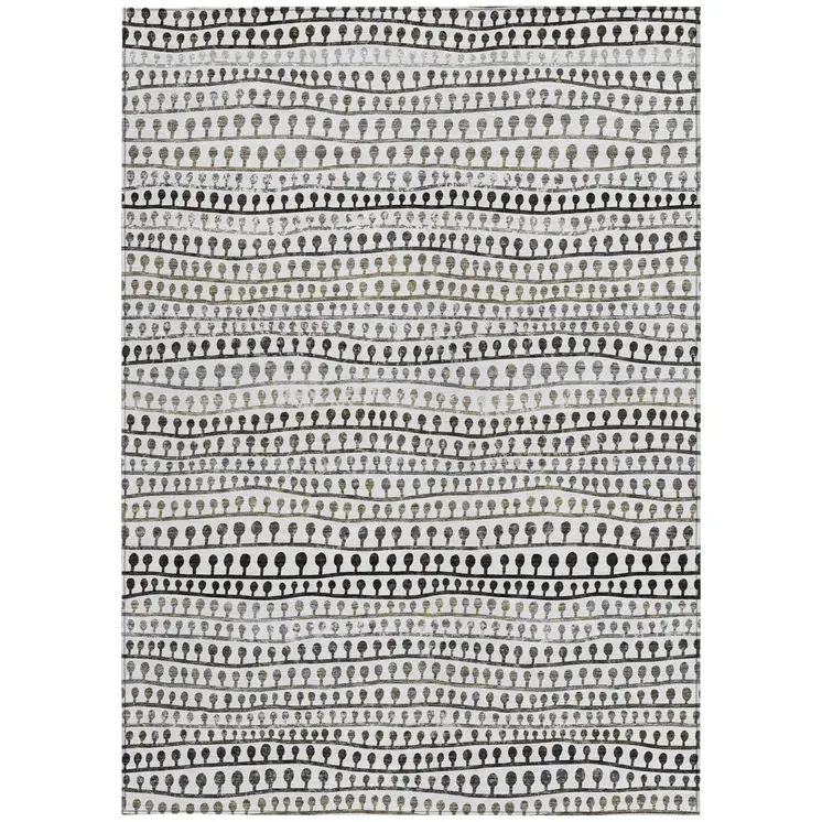 8' X 10' Ivory Taupe And Charcoal Striped Washable Indoor Outdoor Area Rug