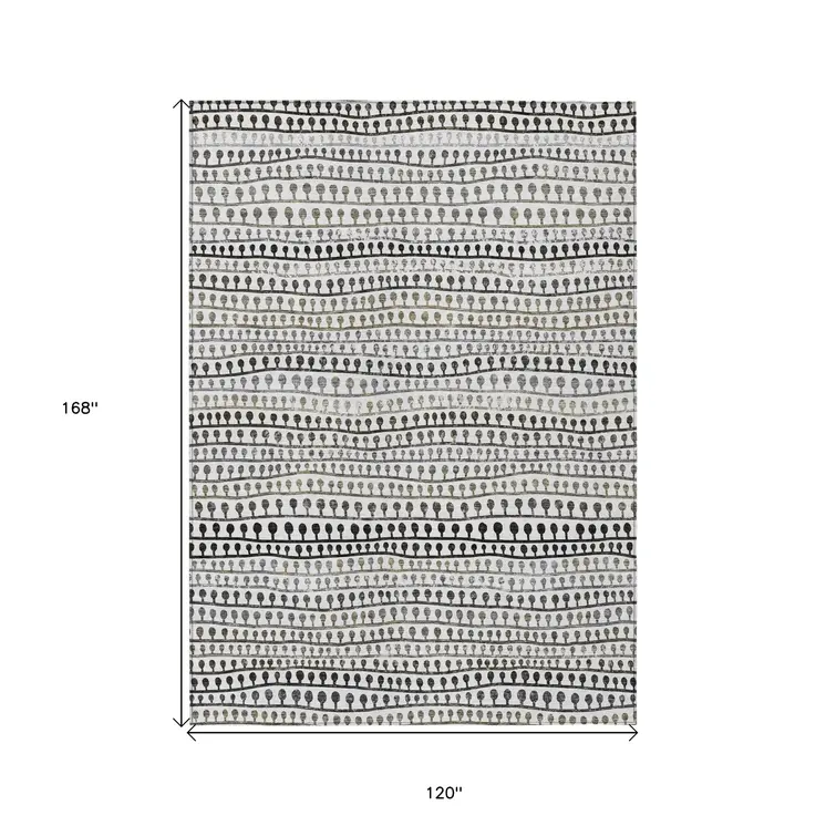10' X 14' Ivory Taupe And Charcoal Striped Washable Indoor Outdoor Area Rug