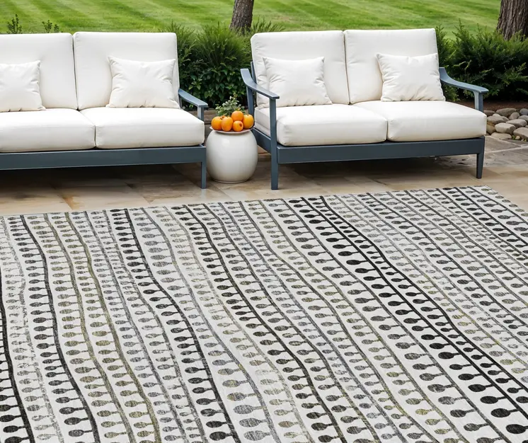 10' X 14' Ivory Taupe And Charcoal Striped Washable Indoor Outdoor Area Rug