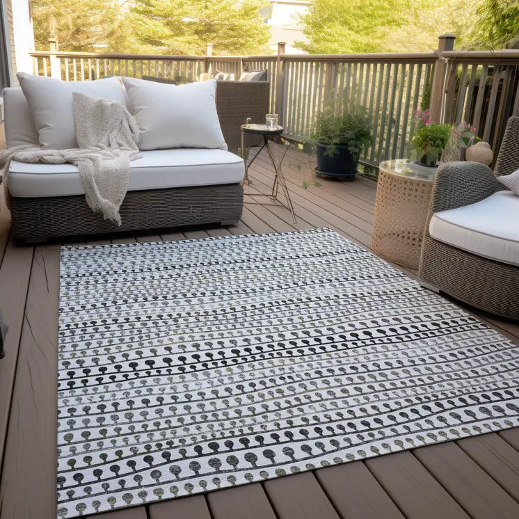 10' X 14' Ivory Taupe And Charcoal Striped Washable Indoor Outdoor Area Rug