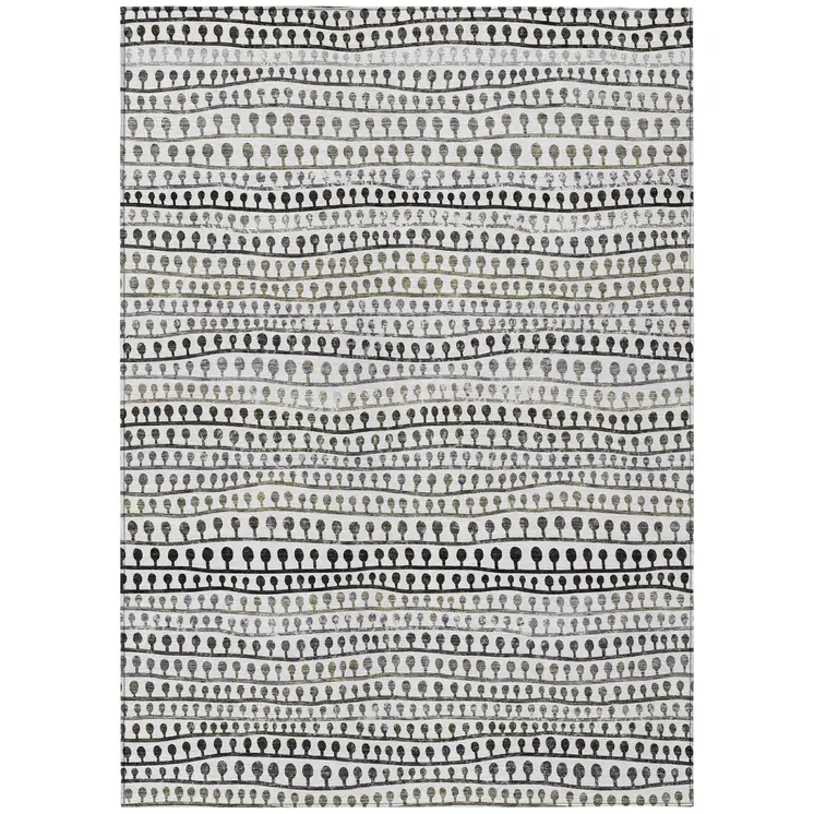 10' X 14' Ivory Taupe And Charcoal Striped Washable Indoor Outdoor Area Rug
