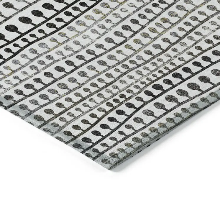 10' X 14' Ivory Taupe And Charcoal Striped Washable Indoor Outdoor Area Rug