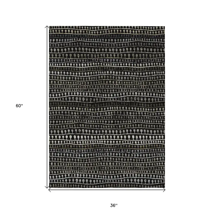 3' X 5' Taupe Charcoal And Gray Striped Washable Indoor Outdoor Area Rug