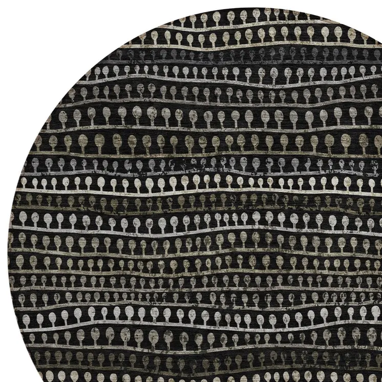 8' Taupe Charcoal And Gray Round Striped Washable Indoor Outdoor Area Rug