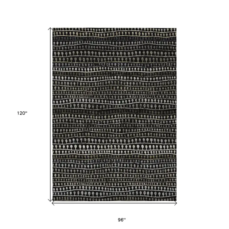 8' X 10' Taupe Charcoal And Gray Striped Washable Indoor Outdoor Area Rug
