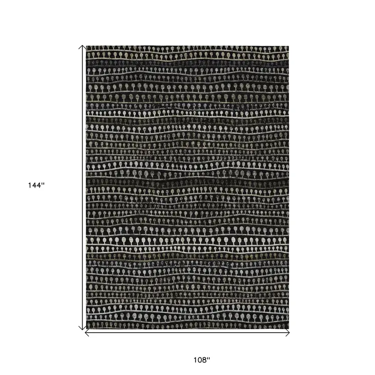 9' X 12' Taupe Charcoal And Gray Striped Washable Indoor Outdoor Area Rug