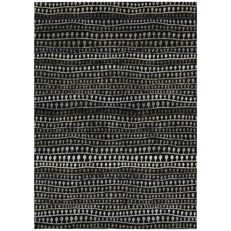 9' X 12' Taupe Charcoal And Gray Striped Washable Indoor Outdoor Area Rug